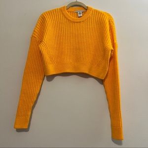 Golden Yellow Lind Sleeve Crop Top Sweater